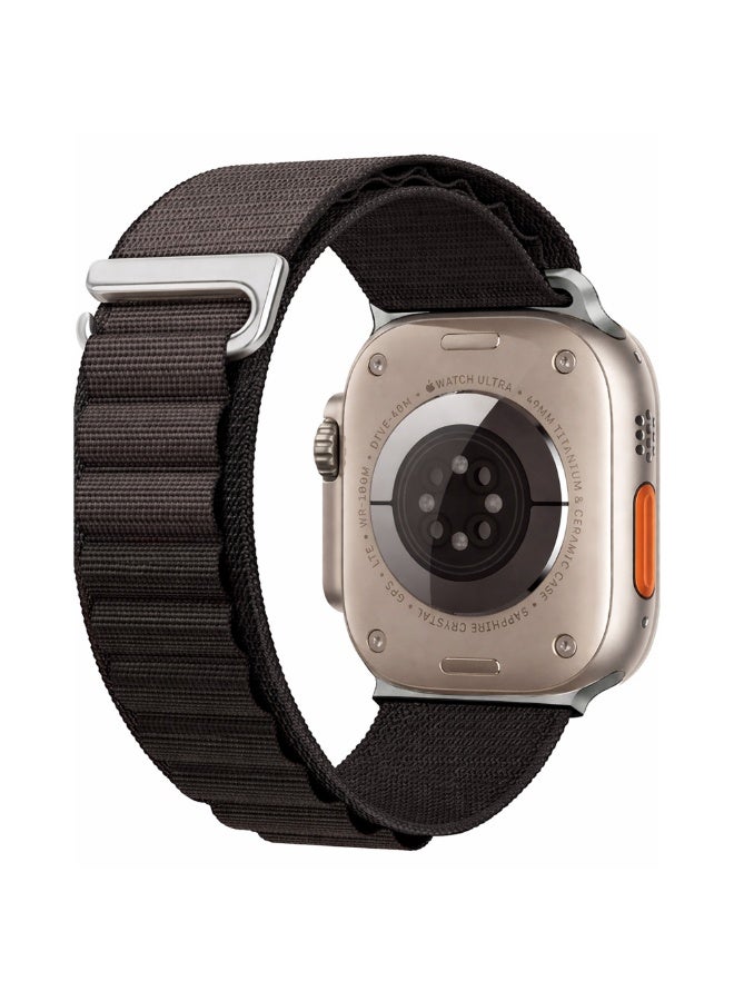 سوار من النايلون من الباين لوب متوافق مع ساعة ابل الترا 49 ملم 45 ملم 44 ملم 42 ملم، قابل للتعديل مع خطاف معدني على شكل حرف C لساعة اي ووتش الترا 2، سلسلة – مريح وقابل للتنفس للاستخدام اليومي والأنشطة الخارجية - بني داكن